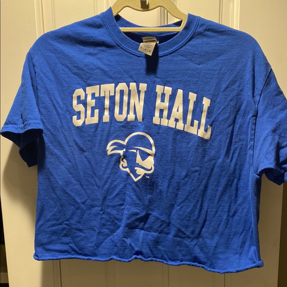 Gildan Blue Crop Top with Seton Hall Logo